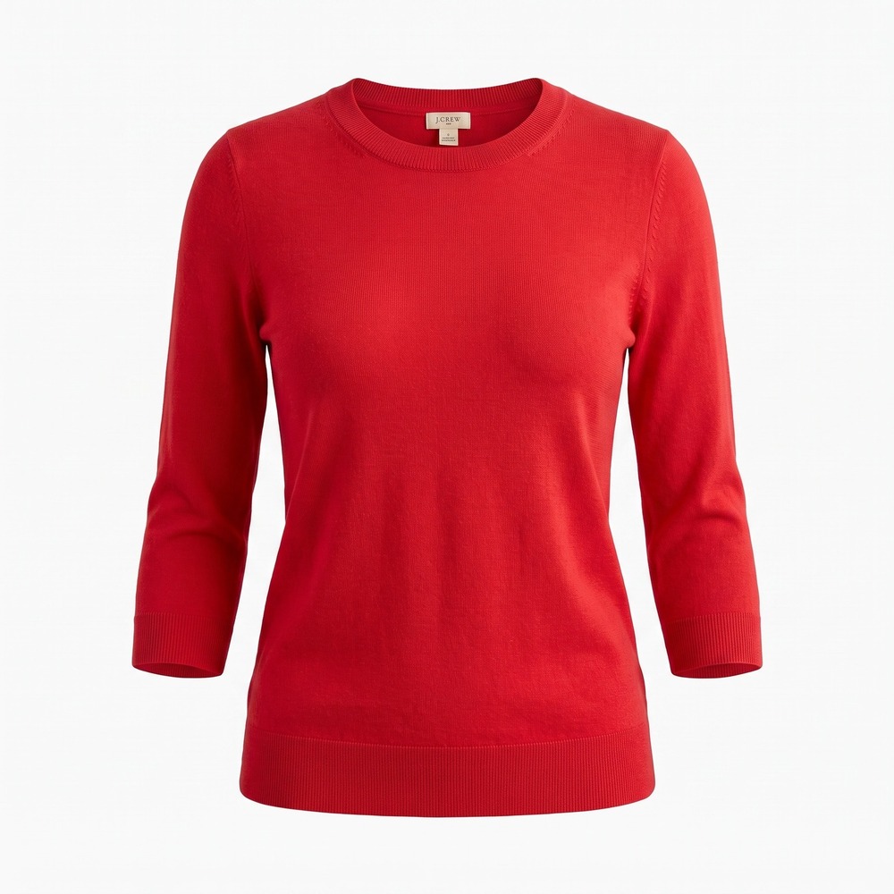 J.Crew Tippi Sweater S Red 100% Merino Wool 3/4 Sleeve Preppy Classic